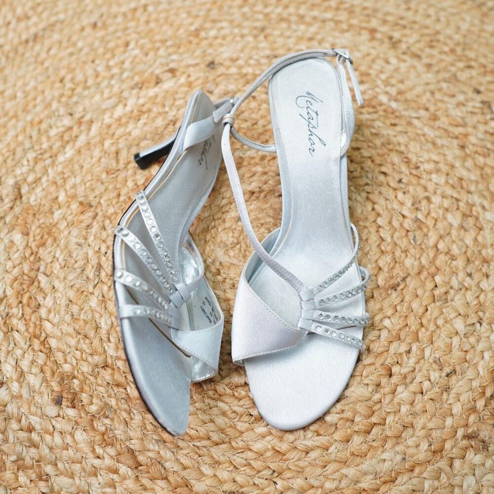 Metaphor Silver Rhinestone Heels 10M Y2K